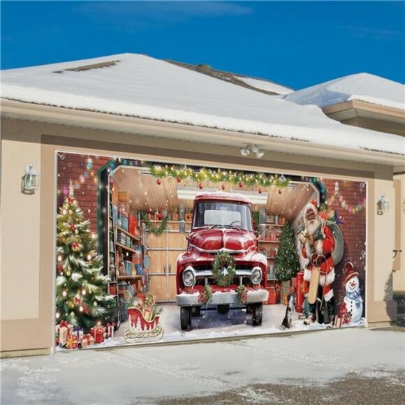 Christmas Garage Door Banners Garage Backdrop Decor (5.9 x...